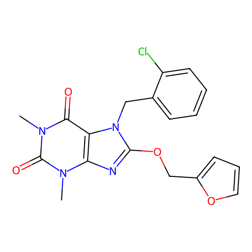 7-(2-chlorobenzyl)-8-(furan-2-ylmethoxy)-1,3-dimethyl-1H-purine-2,6(3H,7H)-dione structure
