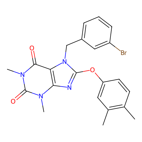 7-(3-bromobenzyl)-8-(3,4-dimethylphenoxy)-1,3-dimethyl-3,7-dihydro-1H-purine-2,6-dione structure