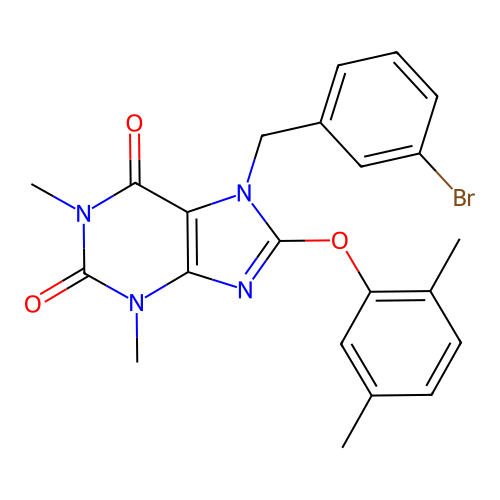 7-(3-bromobenzyl)-8-(2,5-dimethylphenoxy)-1,3-dimethyl-3,7-dihydro-1H-purine-2,6-dione structure