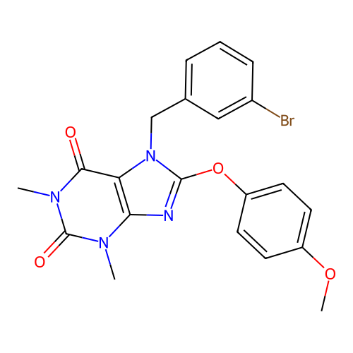 7-(3-bromobenzyl)-8-(4-methoxyphenoxy)-1,3-dimethyl-1H-purine-2,6(3H,7H)-dione structure