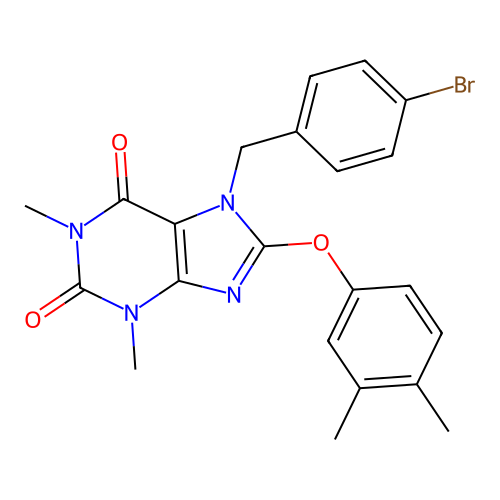 7-(4-bromobenzyl)-8-(3,4-dimethylphenoxy)-1,3-dimethyl-1H-purine-2,6(3H,7H)-dione structure