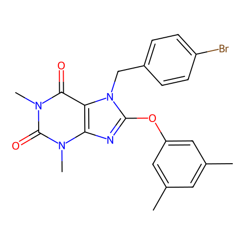 7-(4-bromobenzyl)-8-(3,5-dimethylphenoxy)-1,3-dimethyl-3,7-dihydro-1H-purine-2,6-dione structure