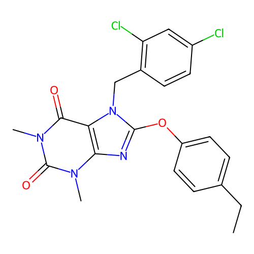 7-(2,4-dichlorobenzyl)-8-(4-ethylphenoxy)-1,3-dimethyl-1H-purine-2,6(3H,7H)-dione structure