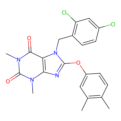7-(2,4-dichlorobenzyl)-8-(3,4-dimethylphenoxy)-1,3-dimethyl-3,7-dihydro-1H-purine-2,6-dione structure