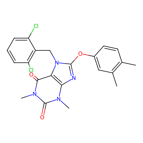 7-(2,6-dichlorobenzyl)-8-(3,4-dimethylphenoxy)-1,3-dimethyl-3,7-dihydro-1H-purine-2,6-dione structure