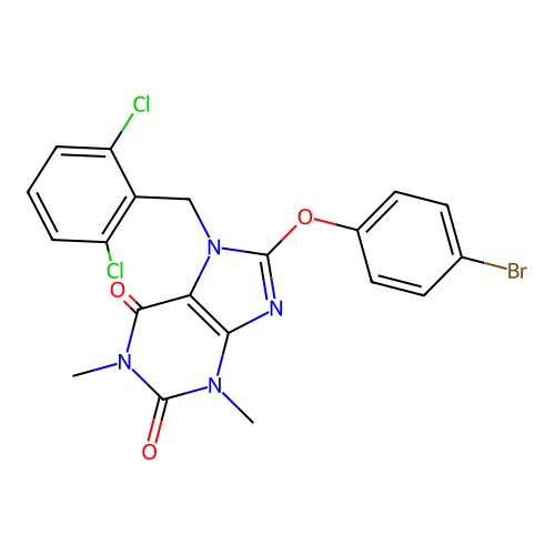 8-(4-bromophenoxy)-7-(2,6-dichlorobenzyl)-1,3-dimethyl-1H-purine-2,6(3H,7H)-dione structure