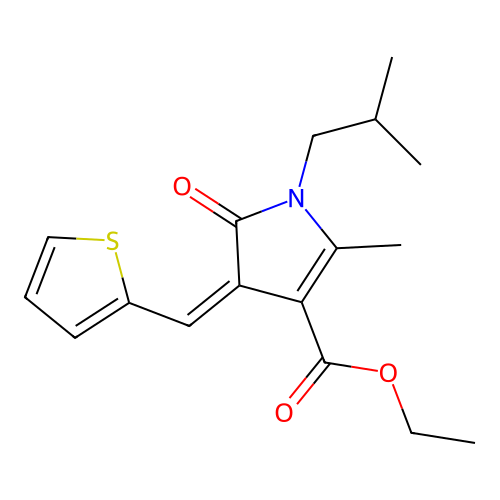 ethyl (4Z)-2-methyl-1-(2-methylpropyl)-5-oxo-4-(thiophen-2-ylmethylidene)-4,5-dihydro-1H-pyrrole-3-carboxylate structure