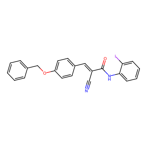 (2E)-3-[4-(benzyloxy)phenyl]-2-cyano-N-(2-iodophenyl)prop-2-enamide structure