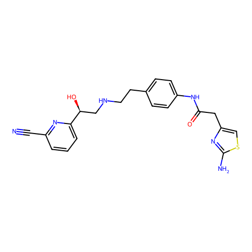 (S)-2-(2-aminothiazol-4-yl)-N-(4-(2-((2-(6-cyanopyridin-2-yl)-2-hydroxyethyl)amino)ethyl)phenyl)acetamide structure