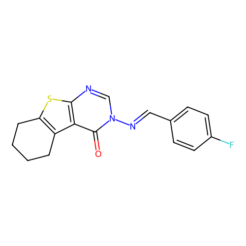 3-[(E)-(4-fluorophenyl)methylideneamino]-5,6,7,8-tetrahydro-[1]benzothiolo[2,3-d]pyrimidin-4-one structure