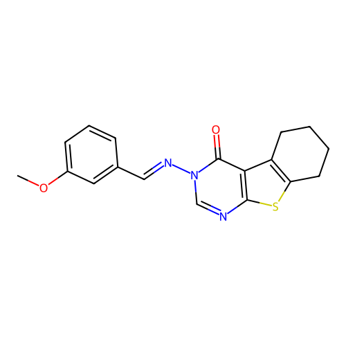 3-[(E)-(3-methoxyphenyl)methylideneamino]-5,6,7,8-tetrahydro-[1]benzothiolo[2,3-d]pyrimidin-4-one structure