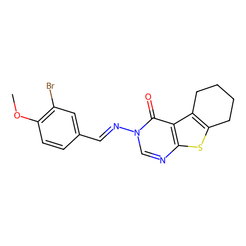 3-[(E)-(3-bromo-4-methoxyphenyl)methylideneamino]-5,6,7,8-tetrahydro-[1]benzothiolo[2,3-d]pyrimidin-4-one structure