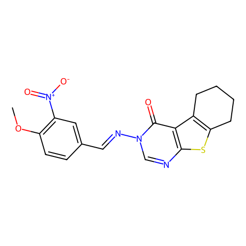 3-[(E)-(4-methoxy-3-nitrophenyl)methylideneamino]-5,6,7,8-tetrahydro-[1]benzothiolo[2,3-d]pyrimidin-4-one structure