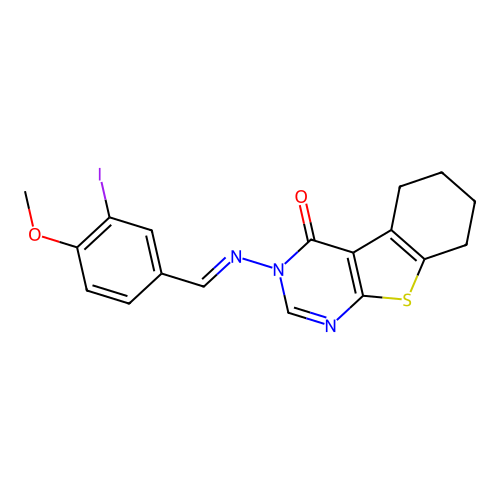 3-[(E)-(3-iodo-4-methoxyphenyl)methylideneamino]-5,6,7,8-tetrahydro-[1]benzothiolo[2,3-d]pyrimidin-4-one structure