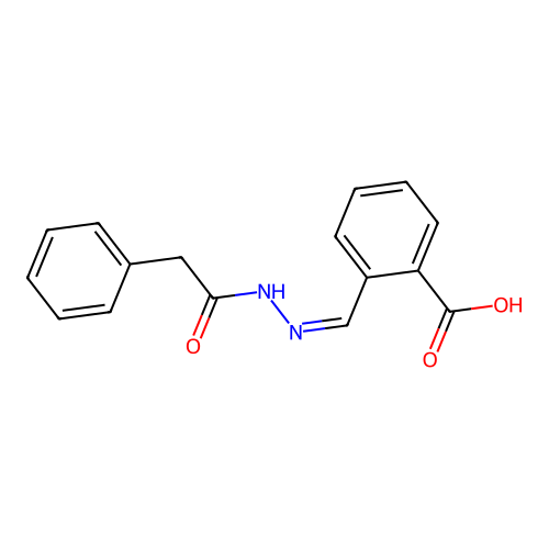 2-[(E)-[(2-phenylacetamido)imino]methyl]benzoic acid structure