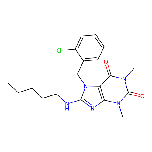 7-(2-chlorobenzyl)-1,3-dimethyl-8-(pentylamino)-3,7-dihydro-1H-purine-2,6-dione structure