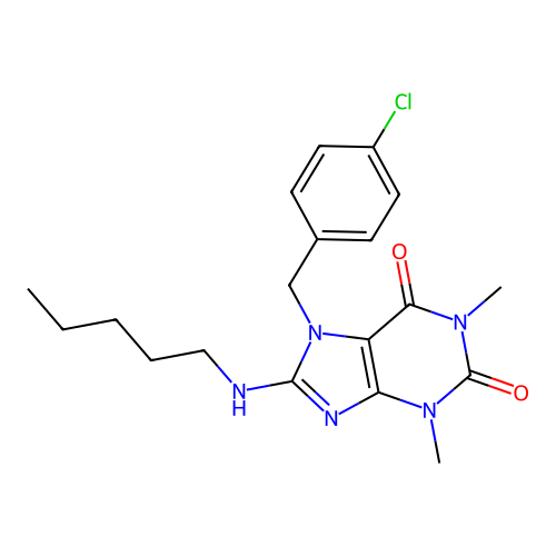 7-(4-chlorobenzyl)-1,3-dimethyl-8-(pentylamino)-3,7-dihydro-1H-purine-2,6-dione structure
