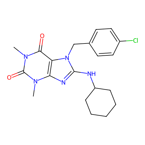 7-(4-chlorobenzyl)-8-(cyclohexylamino)-1,3-dimethyl-1H-purine-2,6(3H,7H)-dione structure
