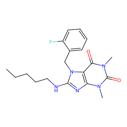7-(2-fluorobenzyl)-1,3-dimethyl-8-(pentylamino)-3,7-dihydro-1H-purine-2,6-dione structure