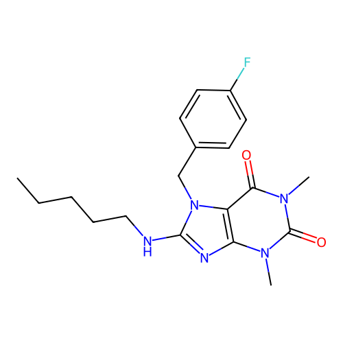 7-(4-fluorobenzyl)-1,3-dimethyl-8-(pentylamino)-3,7-dihydro-1H-purine-2,6-dione structure