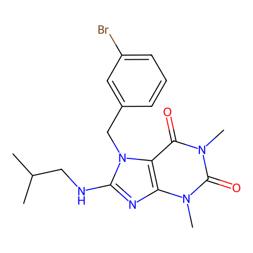 7-[(3-Bromophenyl)methyl]-1,3-dimethyl-8-(2-methylpropylamino)purine-2,6-dione structure