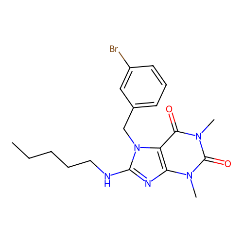 7-(3-bromobenzyl)-1,3-dimethyl-8-(pentylamino)-3,7-dihydro-1H-purine-2,6-dione structure