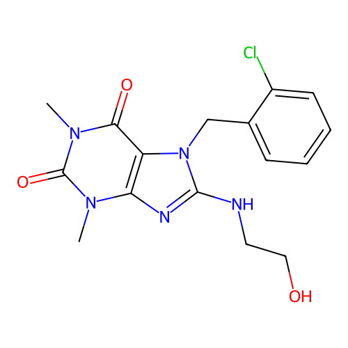 7-[(2-chlorophenyl)methyl]-8-[(2-hydroxyethyl)amino]-1,3-dimethyl-2,3,6,7-tetrahydro-1H-purine-2,6-dione structure