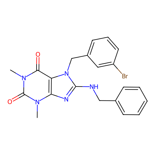 8-(benzylamino)-7-(3-bromobenzyl)-1,3-dimethyl-3,7-dihydro-1H-purine-2,6-dione structure
