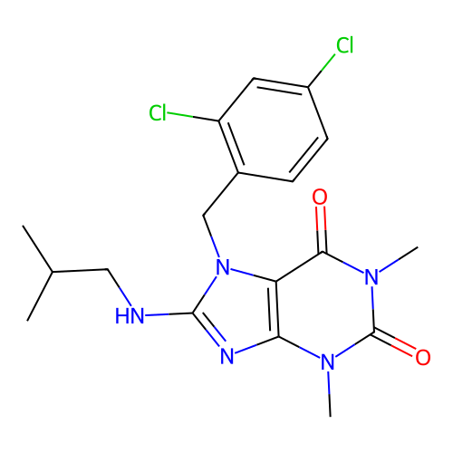 7-(2,4-dichlorobenzyl)-8-(isobutylamino)-1,3-dimethyl-1H-purine-2,6(3H,7H)-dione structure