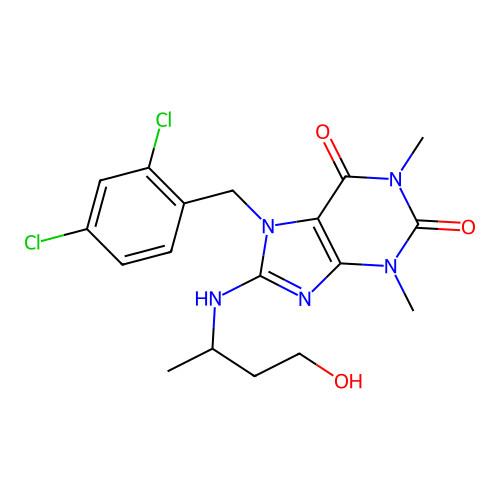 7-[(2,4-dichlorophenyl)methyl]-8-(4-hydroxybutan-2-ylamino)-1,3-dimethyl-purine-2,6-dione structure