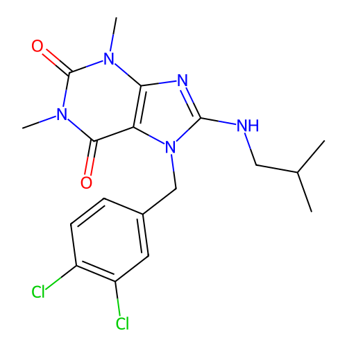 7-(3,4-dichlorobenzyl)-1,3-dimethyl-8-[(2-methylpropyl)amino]-3,7-dihydro-1H-purine-2,6-dione structure