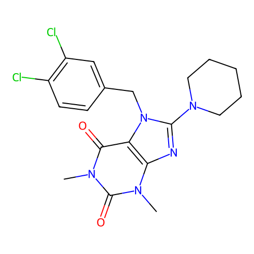 7-(3,4-dichlorobenzyl)-1,3-dimethyl-8-(piperidin-1-yl)-1H-purine-2,6(3H,7H)-dione structure