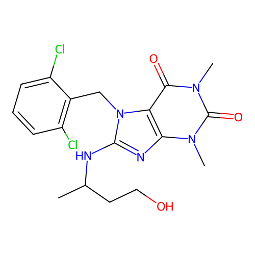 7-(2,6-dichlorobenzyl)-8-((4-hydroxybutan-2-yl)amino)-1,3-dimethyl-1H-purine-2,6(3H,7H)-dione structure