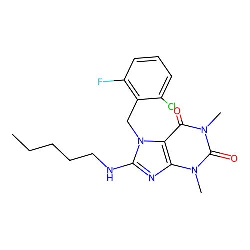 7-(2-chloro-6-fluorobenzyl)-1,3-dimethyl-8-(pentylamino)-1H-purine-2,6(3H,7H)-dione structure