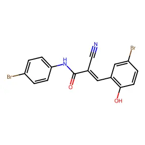 (2E)-3-(5-bromo-2-hydroxyphenyl)-N-(4-bromophenyl)-2-cyanoprop-2-enamide structure