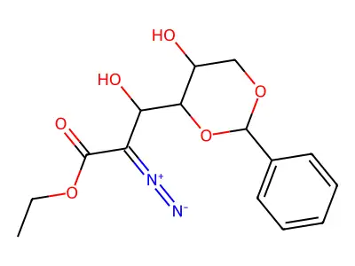 Ethyl 2-diazo-3-hydroxy-3-(5-hydroxy-2-phenyl-1,3-dioxan-4-yl)propanoate structure
