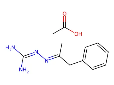 Acetic acid;2-(1-phenylpropan-2-ylideneamino)guanidine structure