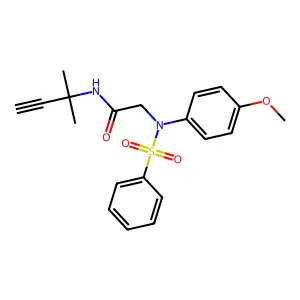 2-[N-(benzenesulfonyl)-4-methoxyanilino]-N-(2-methylbut-3-yn-2-yl)acetamide structure