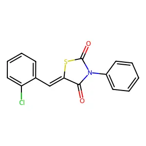 (5E)-5-[(2-chlorophenyl)methylidene]-3-phenyl-1,3-thiazolidine-2,4-dione structure
