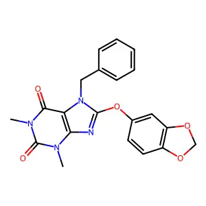 8-(1,3-benzodioxol-5-yloxy)-7-benzyl-1,3-dimethyl-3,7-dihydro-1H-purine-2,6-dione structure
