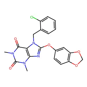 8-(1,3-benzodioxol-5-yloxy)-7-[(2-chlorophenyl)methyl]-1,3-dimethylpurine-2,6-dione structure
