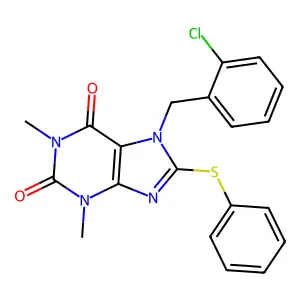 7-[(2-Chlorophenyl)methyl]-1,3-dimethyl-8-phenylsulfanylpurine-2,6-dione structure