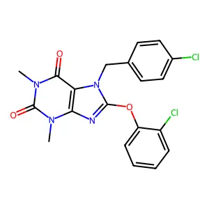 8-(2-Chlorophenoxy)-7-[(4-chlorophenyl)methyl]-1,3-dimethylpurine-2,6-dione structure