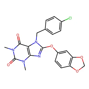 8-(1,3-benzodioxol-5-yloxy)-7-[(4-chlorophenyl)methyl]-1,3-dimethylpurine-2,6-dione structure