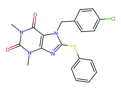 7-(4-chlorobenzyl)-1,3-dimethyl-8-(phenylthio)-1H-purine-2,6(3H,7H)-dione structure