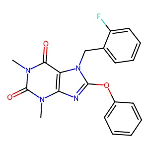 7-[(2-Fluorophenyl)methyl]-1,3-dimethyl-8-phenoxypurine-2,6-dione structure
