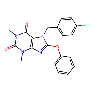7-(4-fluorobenzyl)-1,3-dimethyl-8-phenoxy-3,7-dihydro-1H-purine-2,6-dione structure