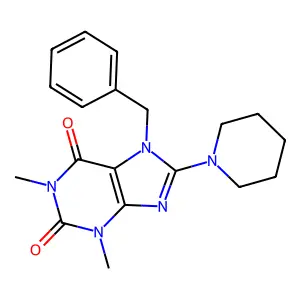 7-benzyl-1,3-dimethyl-8-(piperidin-1-yl)-3,7-dihydro-1H-purine-2,6-dione structure