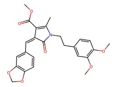 methyl 3-[(Z)-1,3-benzodioxol-5-ylmethylidene]-1-(3,4-dimethoxyphenethyl)-5-methyl-2-oxo-1,2-dihydro-3H-pyrrole-4-carboxylate structure