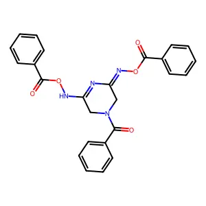 4-Benzoyl-2,6-piperazinedione bis(O-benzoyl oxime) structure